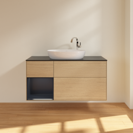 Тумба под раковину Villeroy & Boch Finion 120х50,1 см с подсветкой МДФ шпон дуба/стекло черное матовое F942HGPC