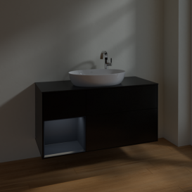 Тумба под раковину Villeroy & Boch Finion 120х50,1 см с подсветкой МДФ черный матовый лак/стекло черное матовое F942HGPD
