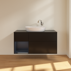 Тумба под раковину Villeroy & Boch Finion 120х50,1 см с подсветкой МДФ черный матовый лак/стекло черное матовое F942HGPD