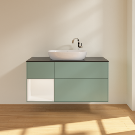 Тумба под раковину Villeroy & Boch Finion 120х50,1 см с подсветкой МДФ оливковый матовый лак/стекло черное матовое F942MTGM