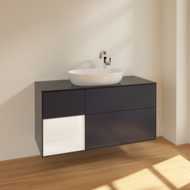 Тумба під раковину Villeroy & Boch Finion 120х50,1 см із підсвічуванням МДФ темно-синій матовий лак/скло чорне матове F942MTHG