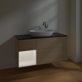 Тумба под раковину Villeroy & Boch Finion 120х50,1 см с подсветкой МДФ шпон дуба/стекло черное матовое F942MTPC