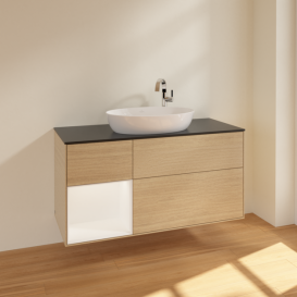 Тумба під раковину Villeroy & Boch Finion 120х50,1 см з підсвічуванням МДФ шпон дуба/скло чорне матове F942MTPC