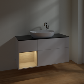 Тумба под раковину Villeroy & Boch Finion 120х50,1 см с подсветкой МДФ глянцевый белый лак/стекло черное матовое F942PCGF