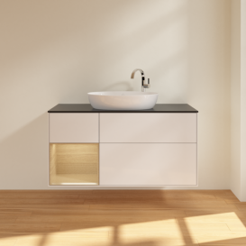 Тумба под раковину Villeroy & Boch Finion 120х50,1 см с подсветкой МДФ глянцевый белый лак/стекло черное матовое F942PCGF