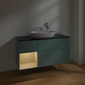 Тумба под раковину Villeroy & Boch Finion 120х50,1 см с подсветкой МДФ оливковый матовый лак/стекло черное матовое F942PCGM