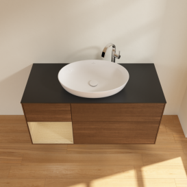 Тумба под раковину Villeroy & Boch Finion 120х50,1 см с подсветкой МДФ шпон грецкого ореха/стекло черное матовое F942PCGN