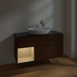 Тумба под раковину Villeroy & Boch Finion 120х50,1 см с подсветкой МДФ шпон грецкого ореха/стекло черное матовое F942PCGN