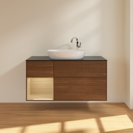 Тумба под раковину Villeroy & Boch Finion 120х50,1 см с подсветкой МДФ шпон грецкого ореха/стекло черное матовое F942PCGN