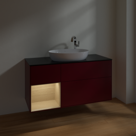 Тумба под раковину Villeroy & Boch Finion 120х50,1 см с подсветкой МДФ пион матовый лак/стекло черное матовое F942PCHB