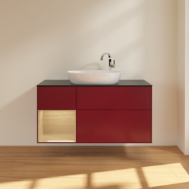 Тумба под раковину Villeroy & Boch Finion 120х50,1 см с подсветкой МДФ пион матовый лак/стекло черное матовое F942PCHB