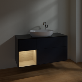 Тумба под раковину Villeroy & Boch Finion 120х50,1 см с подсветкой МДФ темно-синий матовый лак/стекло черное матовое F942PCHG