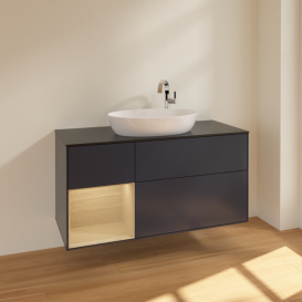 Тумба под раковину Villeroy & Boch Finion 120х50,1 см с подсветкой МДФ темно-синий матовый лак/стекло черное матовое F942PCHG