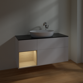 Тумба під раковину Villeroy & Boch Finion 120х50,1 см із підсвічуванням МДФ білий матовий лак/скло чорне матове F942PCMT