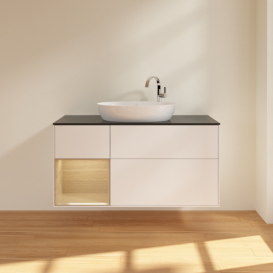 Тумба під раковину Villeroy & Boch Finion 120х50,1 см із підсвічуванням МДФ білий матовий лак/скло чорне матове F942PCMT