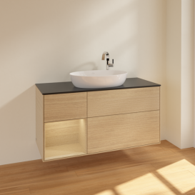 Тумба под раковину Villeroy & Boch Finion 120х50,1 см с подсветкой МДФ шпон дуба/стекло черное матовое F942PCPC