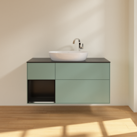 Тумба под раковину Villeroy & Boch Finion 120х50,1 см с подсветкой МДФ оливковый матовый лак/стекло черное матовое F942PDGM