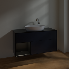 Тумба под раковину Villeroy & Boch Finion 120х50,1 см с подсветкой МДФ темно-синий матовый лак/стекло черное матовое F942PDHG