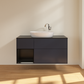Тумба под раковину Villeroy & Boch Finion 120х50,1 см с подсветкой МДФ темно-синий матовый лак/стекло черное матовое F942PDHG
