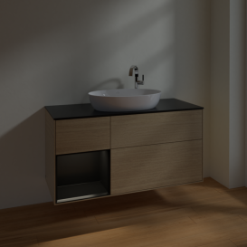 Тумба под раковину Villeroy & Boch Finion 120х50,1 см с подсветкой МДФ шпон дуба/стекло черное матовое F942PDPC