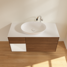 Тумба под раковину Villeroy & Boch Finion 120х50,1 см с подсветкой МДФ шпон грецкого ореха/стекло белое матовое G941GFGN