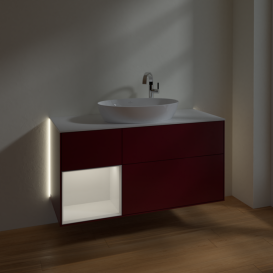 Тумба под раковину Villeroy & Boch Finion 120х50,1 см с подсветкой МДФ пион матовый лак/стекло белое матовое G941GFHB