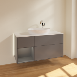 Тумба под раковину Villeroy & Boch Finion 120х50,1 см с подсветкой МДФ антрацит матовый лак/стекло белое матовое G941GKGK