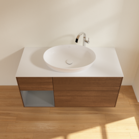 Тумба под раковину Villeroy & Boch Finion 120х50,1 см с подсветкой МДФ шпон грецкого ореха/стекло белое матовое G941GKGN