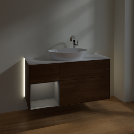 Тумба под раковину Villeroy & Boch Finion 120х50,1 см с подсветкой МДФ шпон грецкого ореха/стекло белое матовое G941GKGN