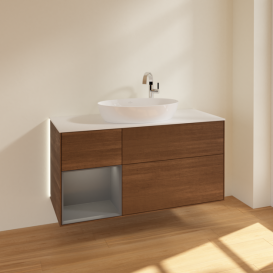 Тумба под раковину Villeroy & Boch Finion 120х50,1 см с подсветкой МДФ шпон грецкого ореха/стекло белое матовое G941GKGN