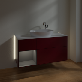 Тумба под раковину Villeroy & Boch Finion 120х50,1 см с подсветкой МДФ пион матовый лак/стекло белое матовое G941GKHB