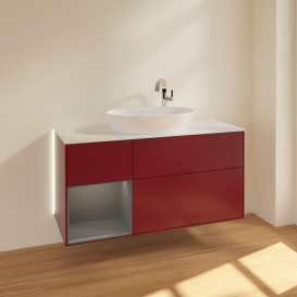 Тумба под раковину Villeroy & Boch Finion 120х50,1 см с подсветкой МДФ пион матовый лак/стекло белое матовое G941GKHB