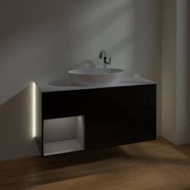 Тумба под раковину Villeroy & Boch Finion 120х50,1 см с подсветкой МДФ черный матовый лак/стекло белое матовое G941GKPD