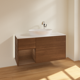 Тумба под раковину Villeroy & Boch Finion 120х50,1 см с подсветкой МДФ шпон грецкого ореха/стекло белое матовое G941GNGN