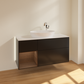 Тумба под раковину Villeroy & Boch Finion 120х50,1 см с подсветкой МДФ черный матовый лак/стекло белое матовое G941GNPD