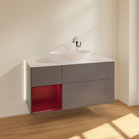 Тумба под раковину Villeroy & Boch Finion 120х50,1 см с подсветкой МДФ антрацит матовый лак/стекло белое матовое G941HBGK