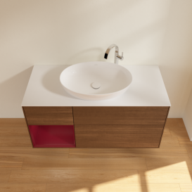 Тумба под раковину Villeroy & Boch Finion 120х50,1 см с подсветкой МДФ шпон грецкого ореха/стекло белое матовое G941HBGN