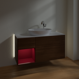 Тумба под раковину Villeroy & Boch Finion 120х50,1 см с подсветкой МДФ шпон грецкого ореха/стекло белое матовое G941HBGN