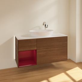 Тумба под раковину Villeroy & Boch Finion 120х50,1 см с подсветкой МДФ шпон грецкого ореха/стекло белое матовое G941HBGN