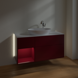 Тумба под раковину Villeroy & Boch Finion 120х50,1 см с подсветкой МДФ пион матовый лак/стекло белое матовое G941HBHB