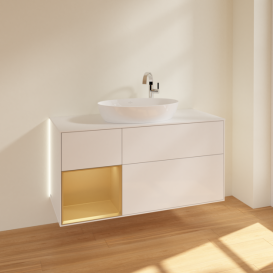 Тумба під раковину Villeroy & Boch Finion 120х50,1 см з підсвіткою МДФ білий глянцевий лак/скло біле матове G941HFGF