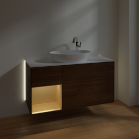 Тумба под раковину Villeroy & Boch Finion 120х50,1 см с подсветкой МДФ шпон грецкого ореха/стекло белое матовое G941HFGN