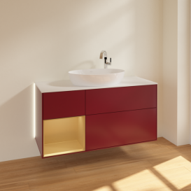 Тумба под раковину Villeroy & Boch Finion 120х50,1 см с подсветкой МДФ пион матовый лак/стекло белое матовое G941HFHB