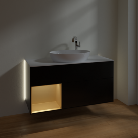 Тумба под раковину Villeroy & Boch Finion 120х50,1 см с подсветкой МДФ черный матовый лак/стекло белое матовое G941HFPD