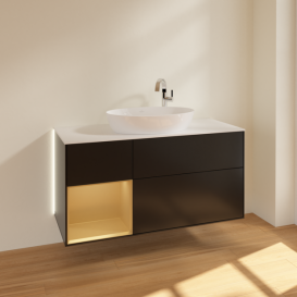 Тумба под раковину Villeroy & Boch Finion 120х50,1 см с подсветкой МДФ черный матовый лак/стекло белое матовое G941HFPD