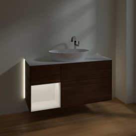 Тумба под раковину Villeroy & Boch Finion 120х50,1 см с подсветкой МДФ шпон грецкого ореха/стекло белое матовое G941MTGN