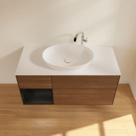 Тумба под раковину Villeroy & Boch Finion 120х50,1 см с подсветкой МДФ шпон грецкого ореха/стекло белое матовое G941PDGN