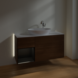 Тумба под раковину Villeroy & Boch Finion 120х50,1 см с подсветкой МДФ шпон грецкого ореха/стекло белое матовое G941PDGN