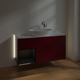 Тумба под раковину Villeroy & Boch Finion 120х50,1 см с подсветкой МДФ пион матовый лак/стекло белое матовое G941PDHB