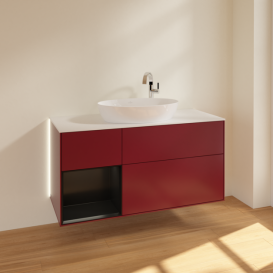 Тумба под раковину Villeroy & Boch Finion 120х50,1 см с подсветкой МДФ пион матовый лак/стекло белое матовое G941PDHB